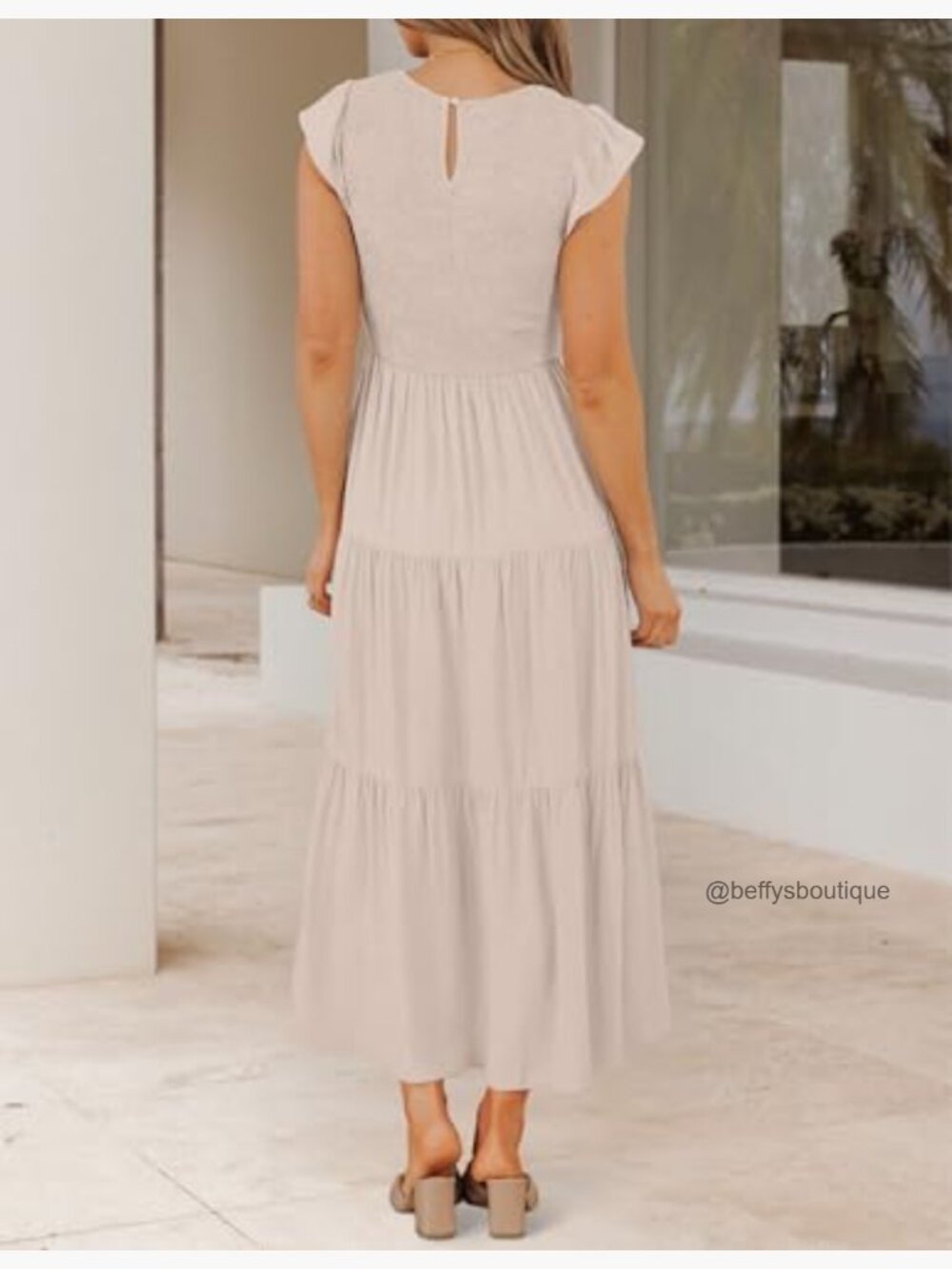 Flutter Short Sleeve Smocked Midi Dress - Casual Summer - Picture 5 of 7